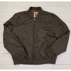 Levi's Jacket Mens Large Green Bomber Flight Orange Lining Zip Pockets